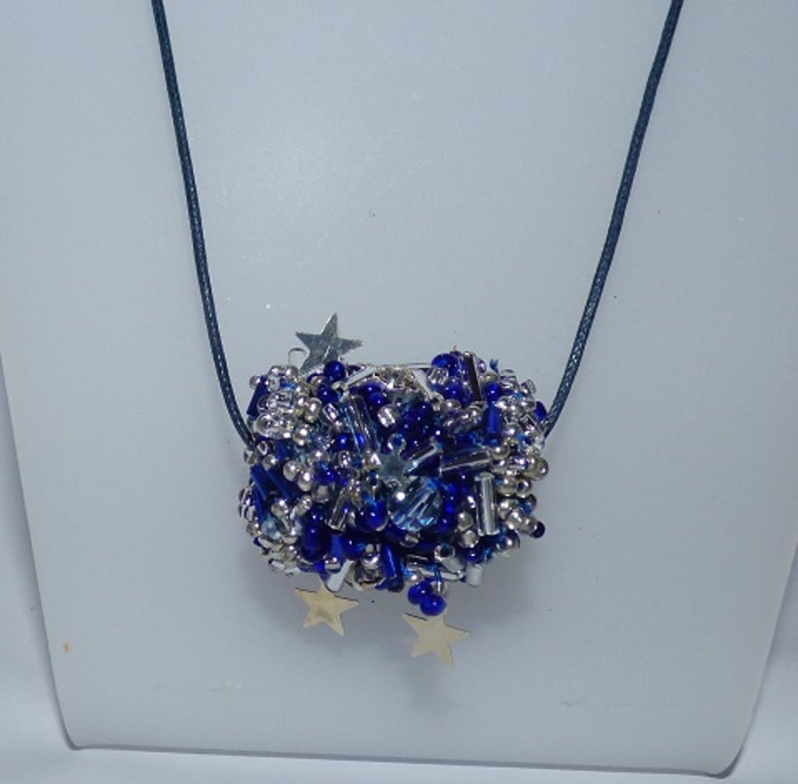 Blue and silver colour star bead necklace