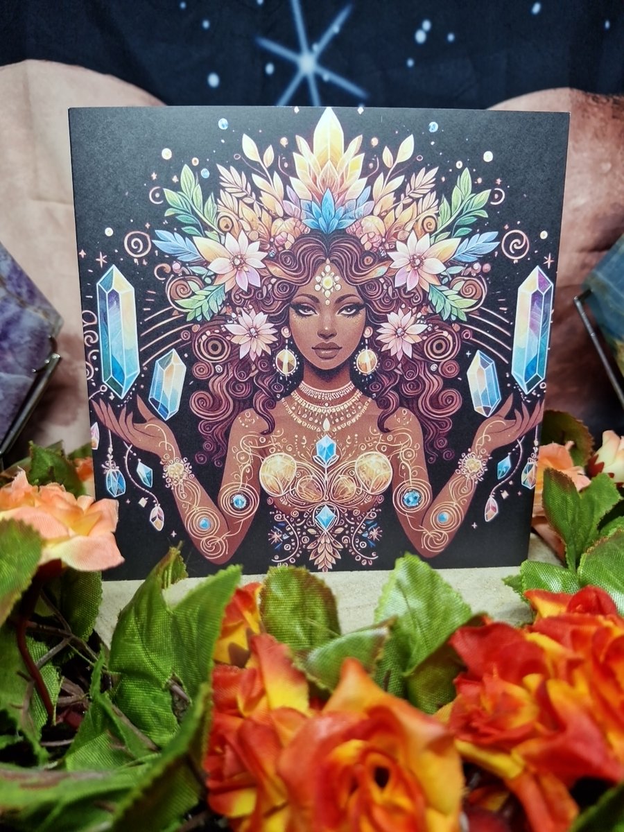 Beautiful Ebony Crystal & Nature Goddess Greetings Card 