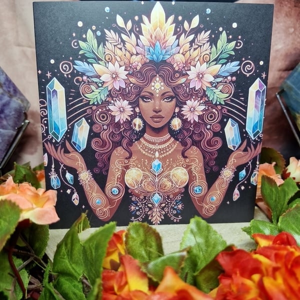 Beautiful Ebony Crystal & Nature Goddess Greetings Card 