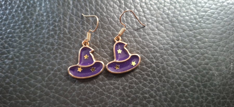 Purple witches hat earrings