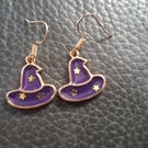 Purple witches hat earrings