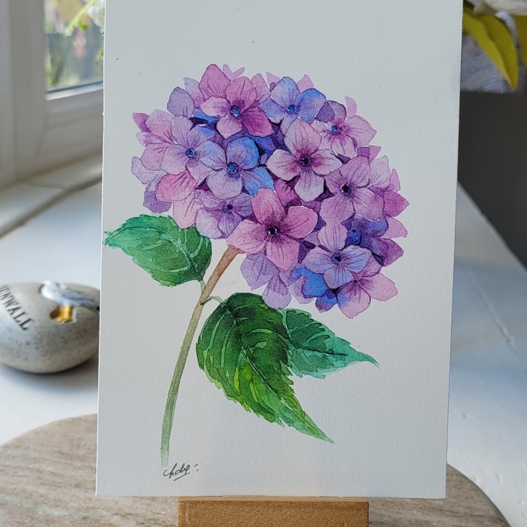 Original watercolor, hydrangea, summer garden , home decor art, mini art 