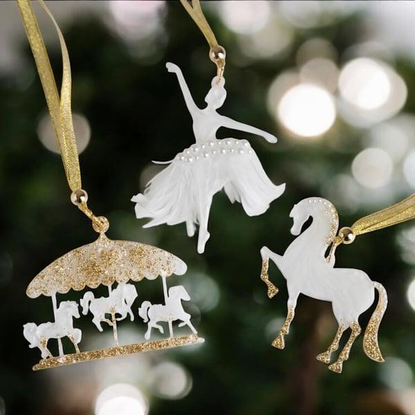 Christmas Tree Ornament Resin Elegant Horse Ballerina Carousel Decoration Winter