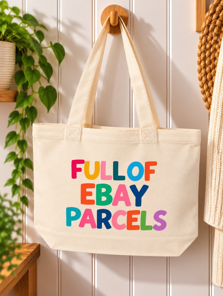 Full of eBay Parcels – Colourful Canvas Tote Bag with Zip – Online Shopping Gift