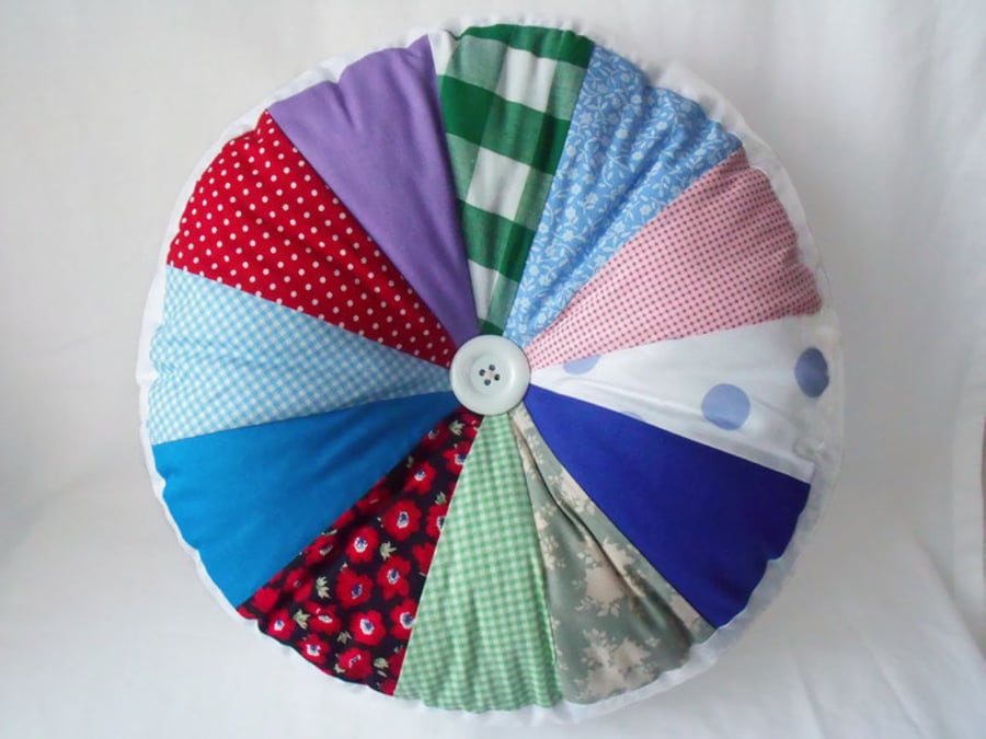 double sided big round patchwork scatter cushion, plump accent pillow, 13 inches