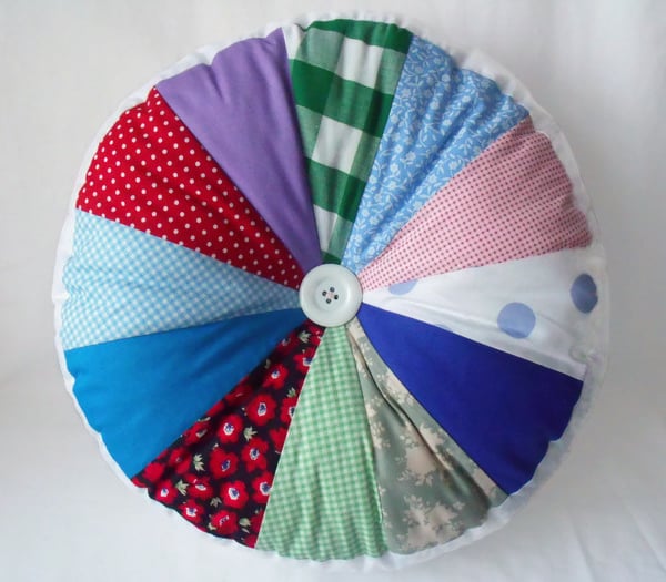 double sided big round patchwork scatter cushion, plump accent pillow, 13 inches