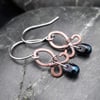 Hammered Copper Wire Earrings with Navy Scarab Drops