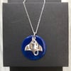 Sale now 12.50 - Blue Glitter Mix Enamel Disc Sterling Silver Manta Ray necklace