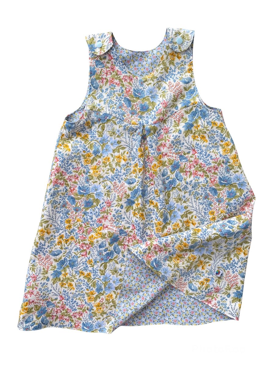 Blue Floral Reversible Pinafore Dress - 5 years