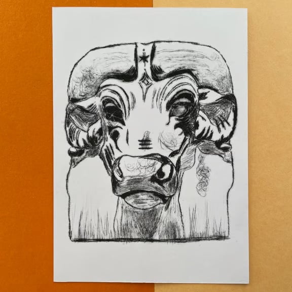 Buffalo Bust Original Drypoint A6 Handmade Print