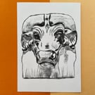 Buffalo Bust Original Drypoint A6 Handmade Print