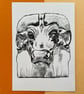 Buffalo Bust Original Drypoint A6 Handmade Print - Image 1