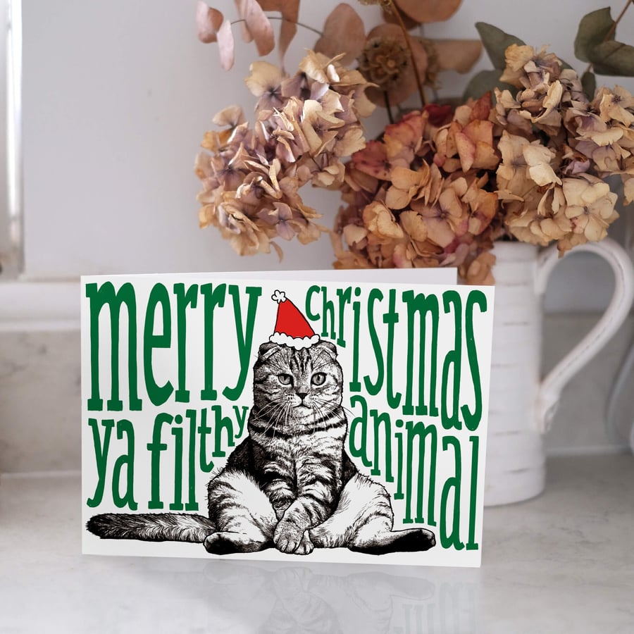 Grumpy Cat Christmas Greeting Card Ya Filthy Animal crazy cat person crazy cat l