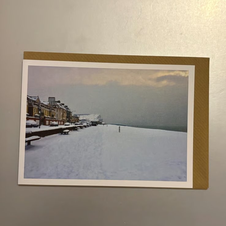Seaford Beach in Snow A5 Greeting Card 