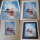 Watercolour stranded boat