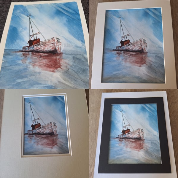 Watercolour stranded boat