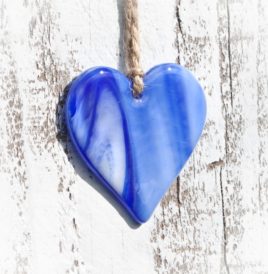 Blue and White Glass Heart