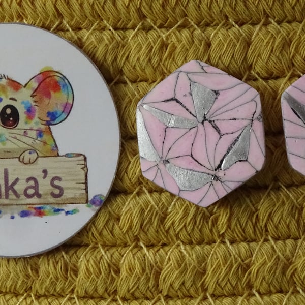 Blush Mosaic Polymer Clay Stud Earrings – Handmade