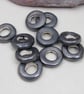 10 Medium Metallic Pewter Glazed Ceramic Donut Beads - Image 1