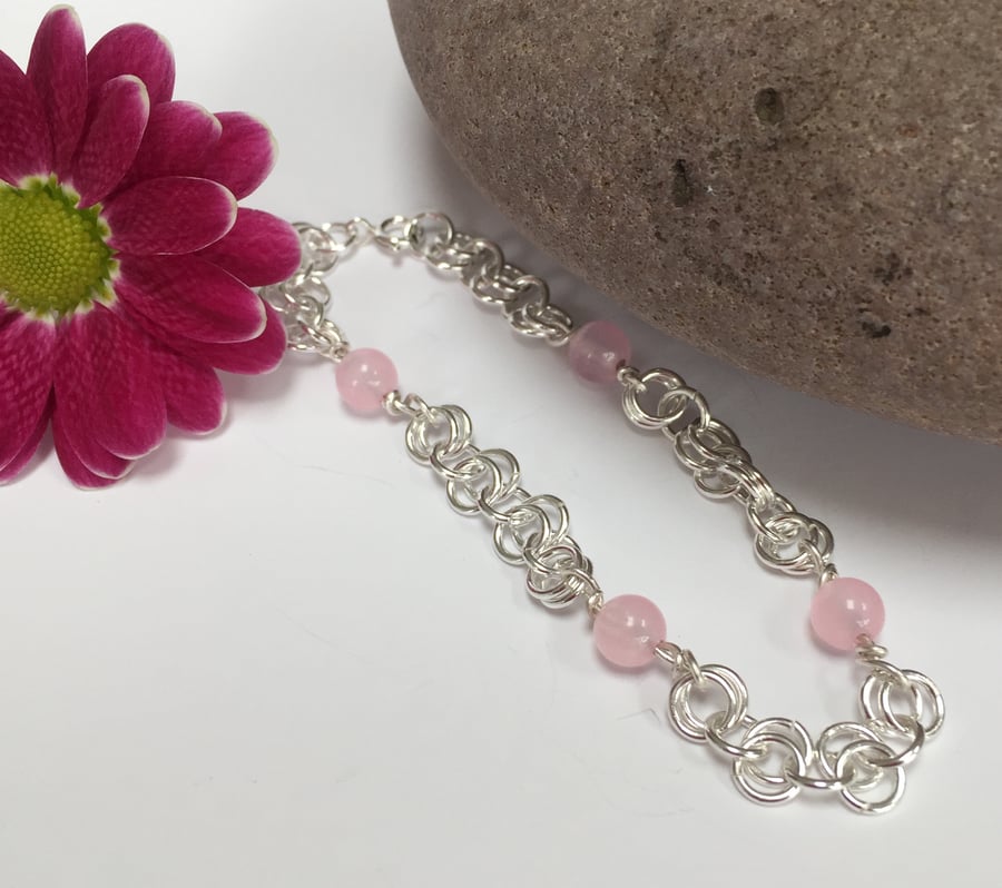 Sterling Silver and Rose Quartz Bracelet