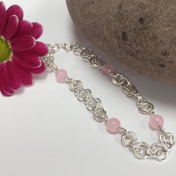 Sterling Silver and Rose Quartz Bracelet