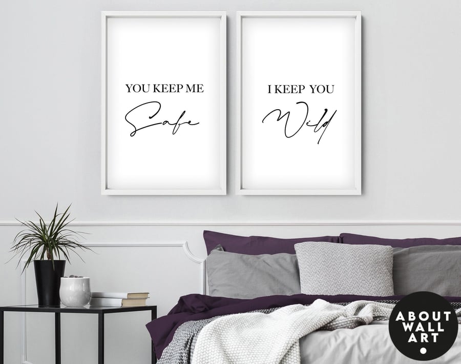 Personalised anniversary gift set of 2 art prints, unique wedding gift for coupl