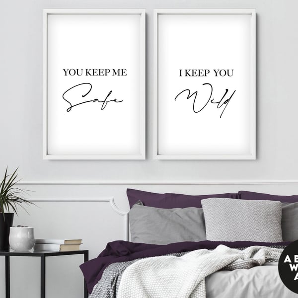 Personalised anniversary gift set of 2 art prints, unique wedding gift for coupl