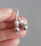 Lilac and White 2 Pearl Drop Earrings - Mauve Swarovski Dangle Earrings - Gifts - Image 3