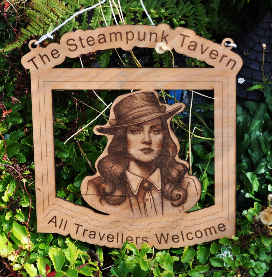 Steampunk pub sign wooden hanging wall plaque decoration 