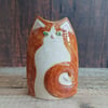Ceramic pottery cat vase. Ginger and white cat