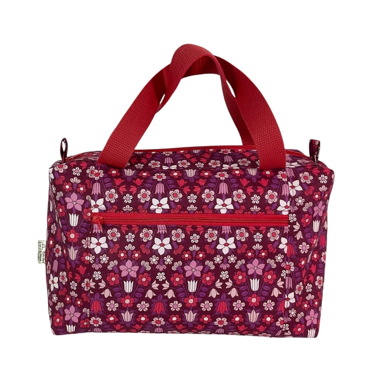 Large wash bag in Liberty cotton, floral toiletries bag with handles and pocket.