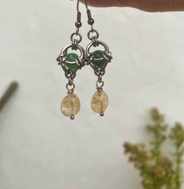 Feydra - Aventurine & Citrine Earrings 