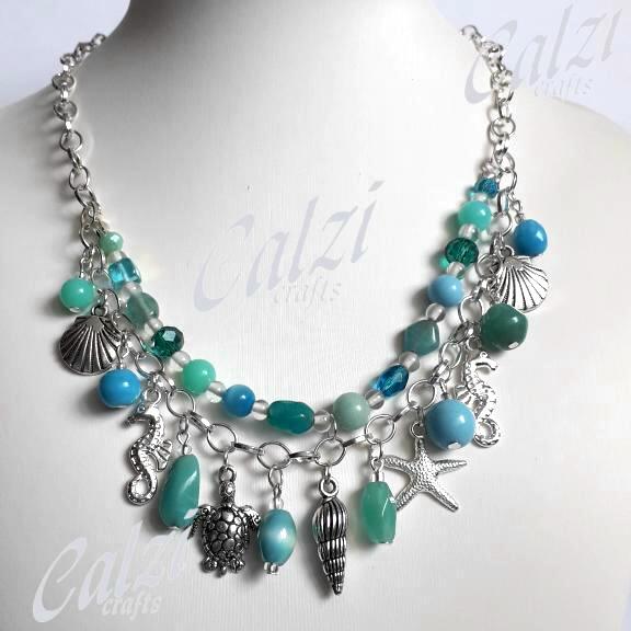 Silver Plated Beaded Sea Charm Double Layer Necklace