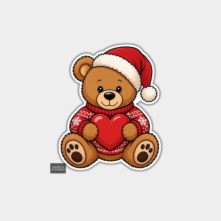 Funny Christmas Sticker Vinyl Xmas Decal For Adults - Teddy Bear & Heart