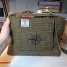 Harris tweed messenger bag with nautical compass