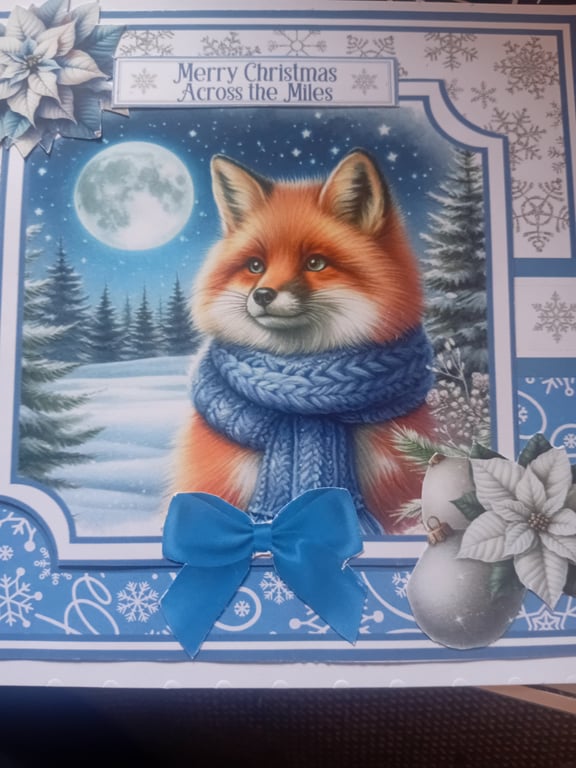Festive Fox large Handmade Christmas Card 