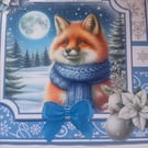 Festive Fox large Handmade Christmas Card 