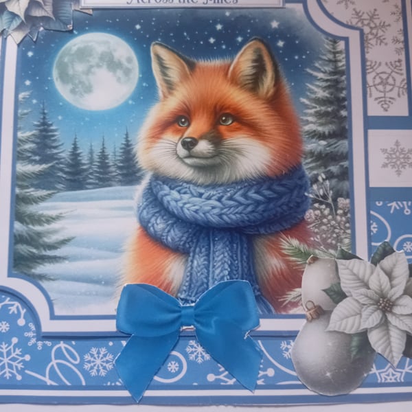 Festive Fox large Handmade Christmas Card 