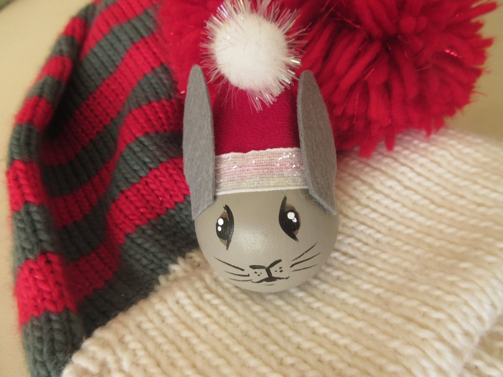 Grey Rabbit Christmas Bauble Hanging Decoration Bunny