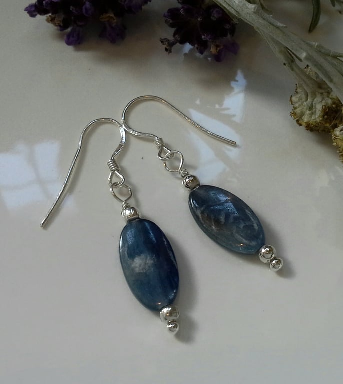 Natural Cornflower Blue Kyanite Sterling Silver Earrings