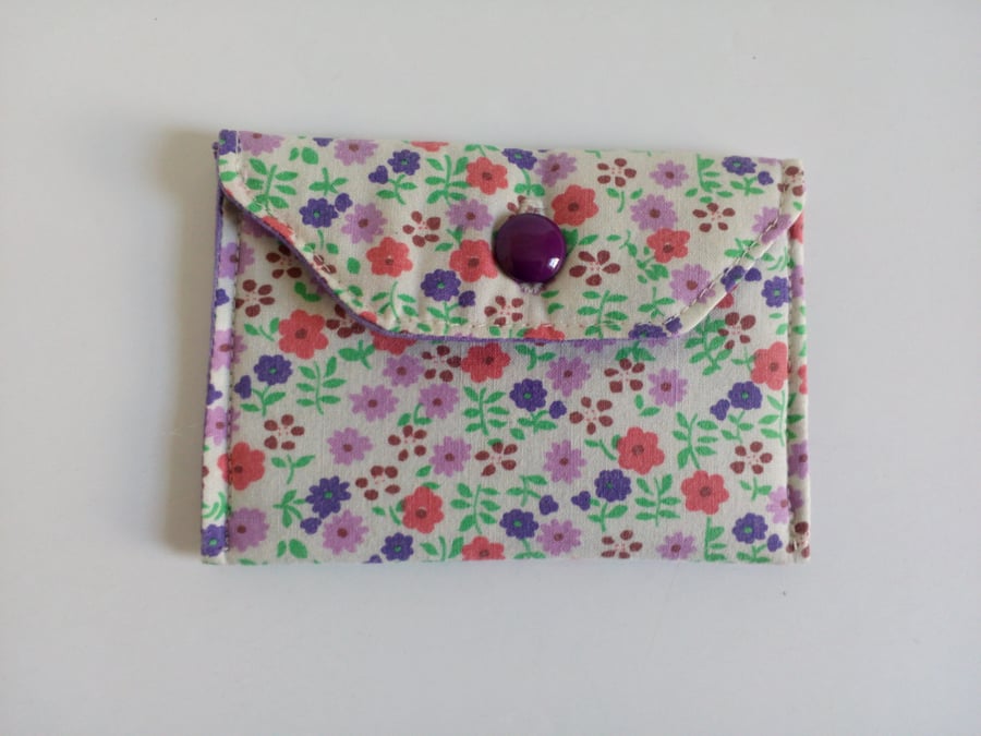 Envelope style floral purse with button fastening, Loyalty card holder