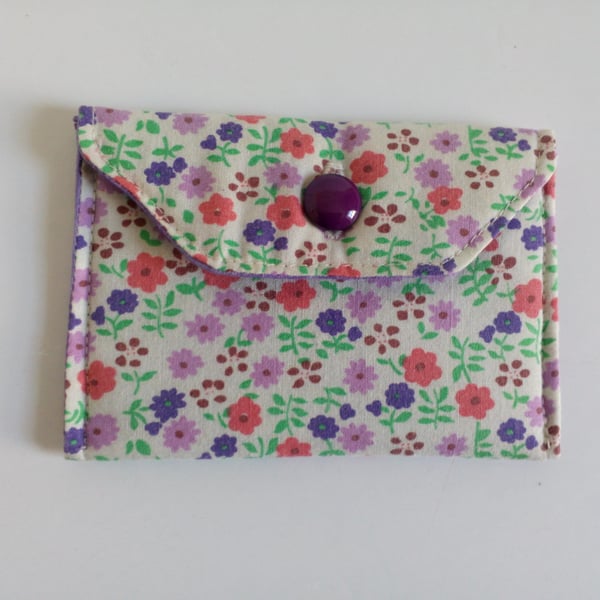 Envelope style floral purse with button fastening, Loyalty card holder