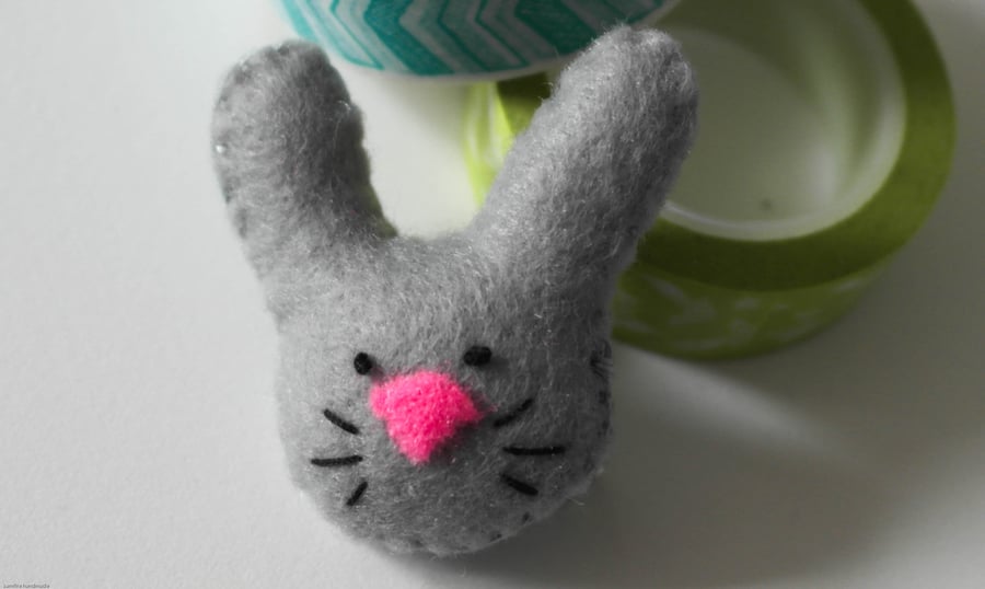 Seconds Sunday Grey Rabbit Brooch, Gift For A Rabbit Lover. Easter Bunny Gift