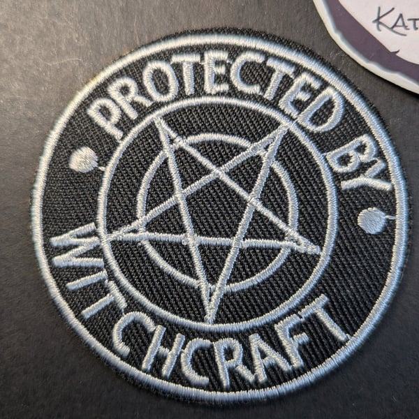 Protected By Witchcraft Pentagram Embroidered Iron-On Patch - 6cm