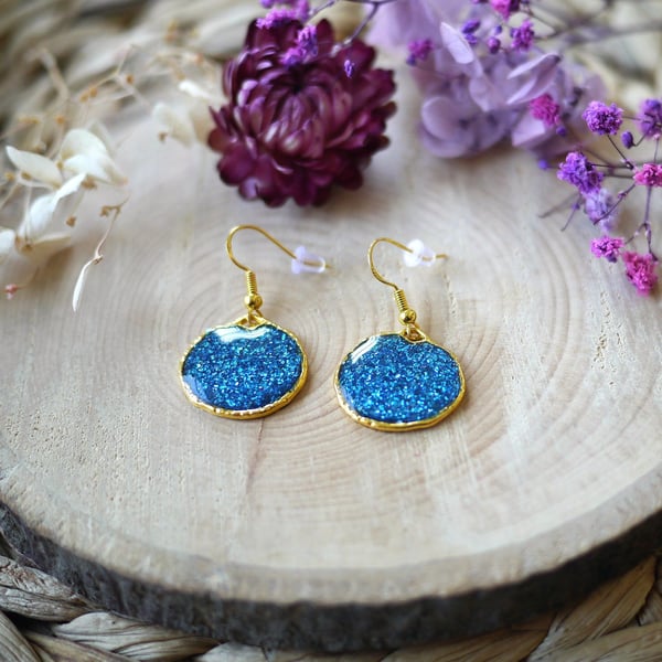Light Blue Sparkly Dangle Earrings - Hypoallergenic