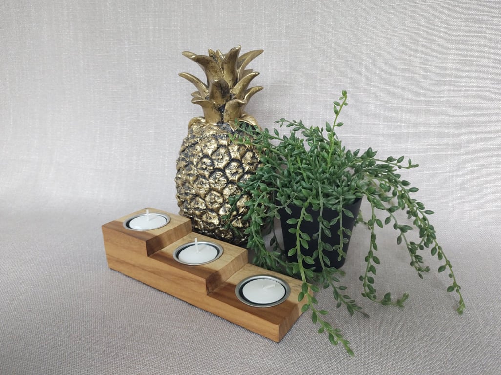 Triple Upcycled Wooden Tealight Holder Reclaimed Wood Candle Gift