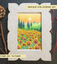 Sunflower field small original artwork, landscape drawing, floral landscape