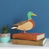 Standing Wooden Mallard Duck Decoration Ornament - Etched and Hand Painted