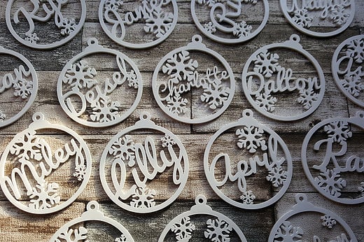 Acrylic bauble with personalised name snow flake or paw print