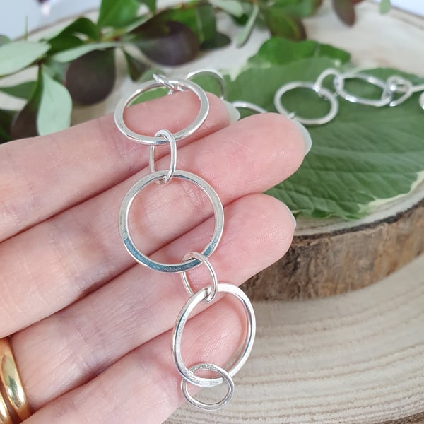 Circle & Oval Sterling Silver Bracelet (18.5cm) (One of a Kind)